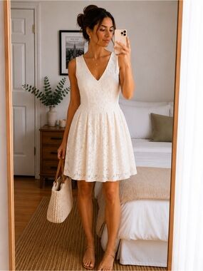 Boutique Lace Fit & Flare Dress in Cream